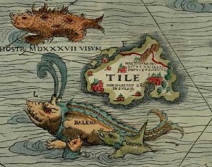 Die Insel „Tile“ (d.h. Thule) in der Carta Marina aus dem Jahre 1539.  - Quelle: Wikipedia
