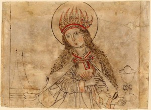 Heilige Barbara, 15. Jahrhundert, kolorierte Federzeichnung
(Quelle: Wikipedia)
