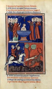 Die Taufe Chlodwigs - Darstellung um 1250. 
Bibliothèque nationale de France.
(Quelle: Wikipedia)