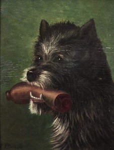 Hundeporträt mit Wurst im Maul von Carl Friedrich Deiker aus dem 19. Jahrhundert
Quelle: Wikipedia