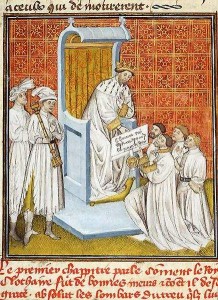 Chlotar II. in Verhandlung mit den Lombarden.
Quelle: Wikipedia