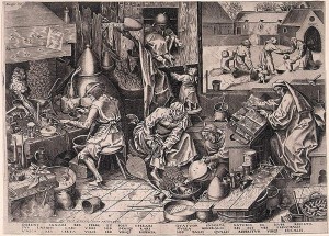 Pieter Bruegel der Ältere. Der Alchemist (1558) als Kupferstich von Philipp Galle
Quelle: Wikipedia