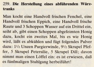 Das Lorscher Arzneibuch der Staatsbibliothek Bamberg
Rezept für abführenden Würztrank
Quelle: mit freundlicher Genehmigung der Staatsbibliothek Bamberg