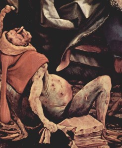Detail des Isenheimer Altars
Ein am Antoniusfeuer Leidender
Quelle: Wikipedia