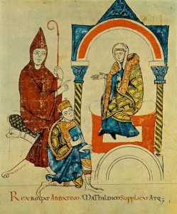 Heinrich bittet Mathilde und seinen Taufpaten Abt Hugo von Cluny um Vermittlung  1115 (Quelle: Wikipedia)
