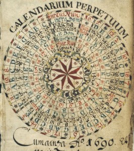 Ewiger Kalender (Julianisch) von 1690 aus Graubünden/CH (Annahme des Gregorianischen Kalenders erst im 18. Jh.)
Quelle: Wikipedia