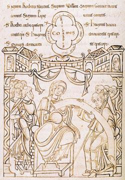 Gonnor von der Normandie bestätigt eine Charta der Abtei des Mont-Saint-Michel Archiv der Abtei 12. Jahrhundert. (Quelle: Wikipedia)