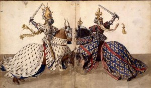 Barthélemy van Eyck Zeichnung aus Sur les tournois (Réné d'Anjou) von 1460
Quelle: Wikipedia