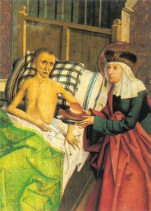 Agnes von Böhmen pflegt einen Kranken, bömischer Maler 1482 (Quelle: Wikipedia)