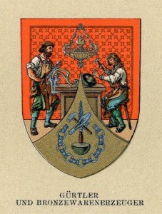 Wappen der Gürtler und Bronzewarenerzeuger (Wappen der Wiener Gewerbegenossenschaften, um 1900) (Quelle: wikimedia)