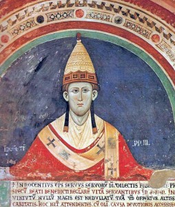 Papst Innozenz III. (Fresko im Kloster San Benedetto (Subiaco) in Subiaco, Latium, um 1219)-(Quelle: Wikipedia)