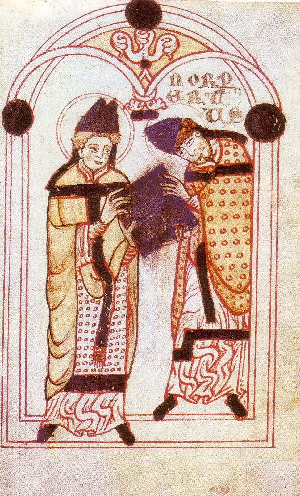Der hl. Augustinus überreicht Norbert von Xanten seine Ordensregel (um 1140) (Quelle: Wikipedia)